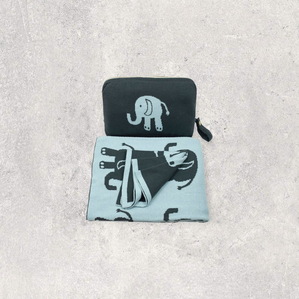 Kid Blanket Set | Elephant Blue/Grey