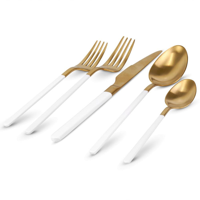 20 Pc Flatware Set | White/Gold Kimono