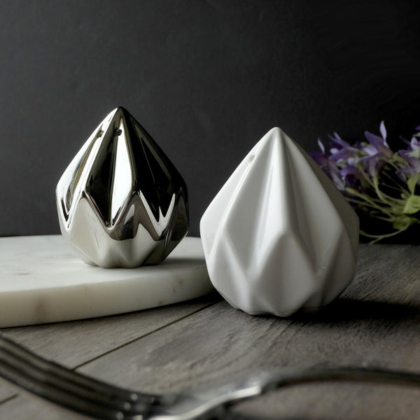 Salt & Pepper Set | Faceted Silver/White