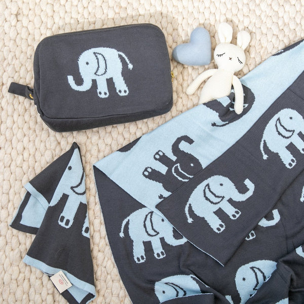 Kid Blanket Set | Elephant Blue/Grey